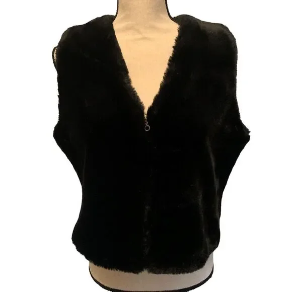 Cambridge Dry Goods Vest Womens  Large Faur Fur Vegan Fur Zip Front Soft Vintage - Picture 11 of 12